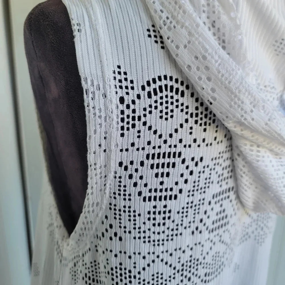 DOTTI Swim Cover Up Crochet Full Zip Up Hoodie White Lace $56  Sz Small S - Picture 9 of 12